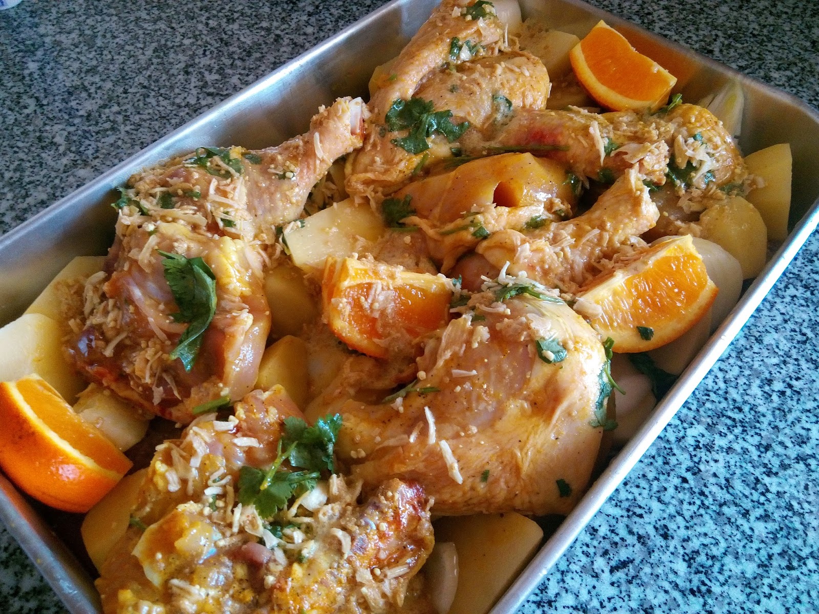 Frango assado no forno com Laranja